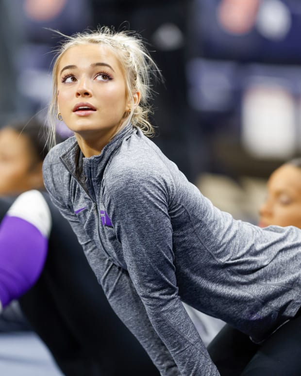 Olivia Dunne at a gymnastics meet at LSU.