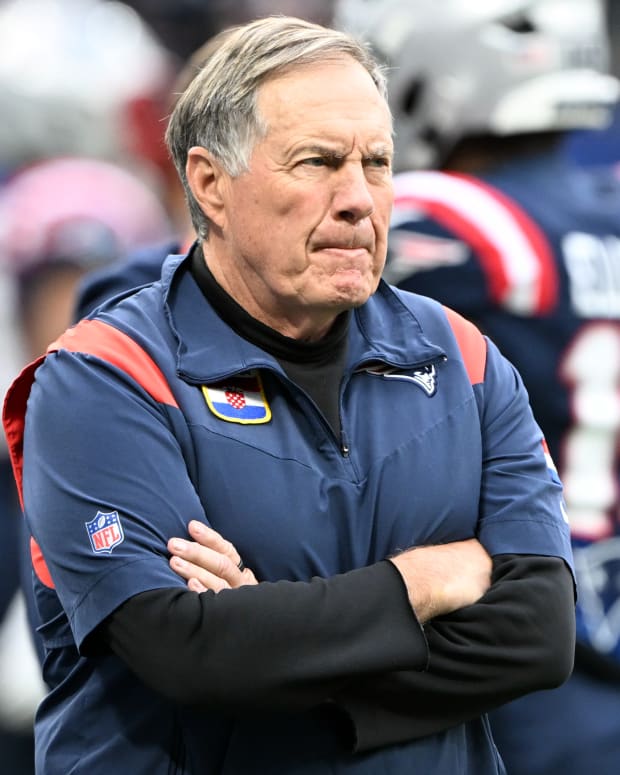 Patriots head coach Bill Belichick on the field.