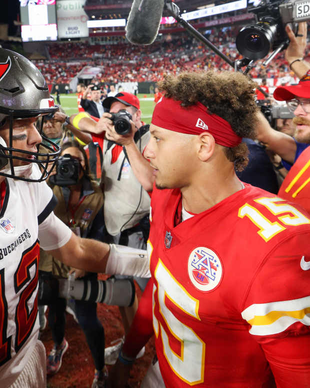 Tampa Bay Buccaneers quarterback Tom Brady and Kansas City Chiefs quarterback Patrick Mahomes.