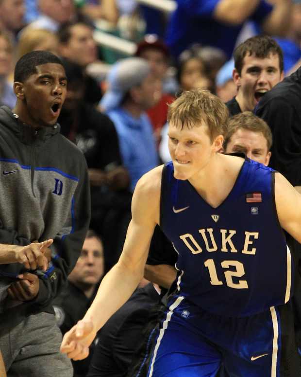 Kyle Singler celebrates during a game for Duke.