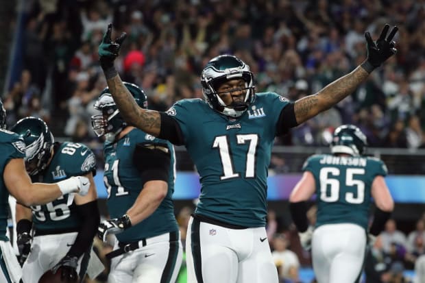 Alshon Jeffery Signed 11×14 Photo – Eagles Super Bowl LII TD Catch