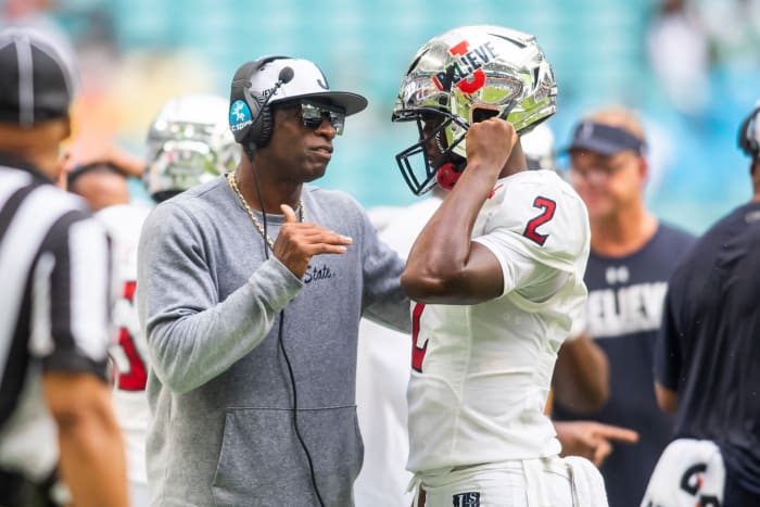 Deion Sanders on the sidelines.