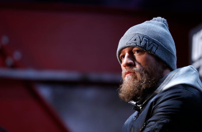 Legendary MMA fighter Conor McGregor at a press conference.