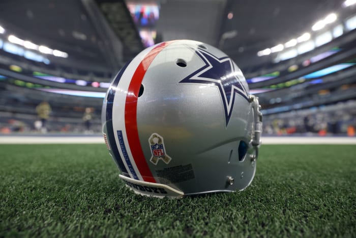 Dallas Cowboys special helmet on the field.