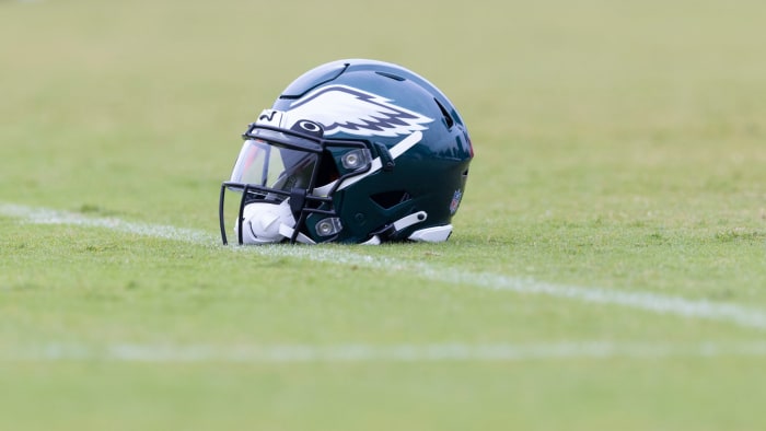 Philadelphia Eagles helmet on the turf.