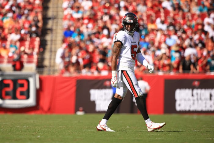 Richard Sherman on the field for the Buccaneers.