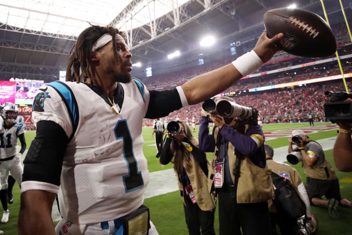 Carolina Panthers quarterback Cam Newton on the field.