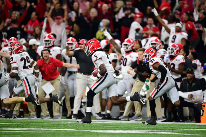 Georgia celebrates an interception.