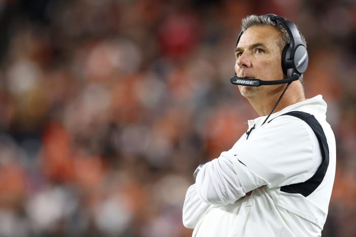 Jacksonville Jaguars head coach Urban Meyer on the field.
