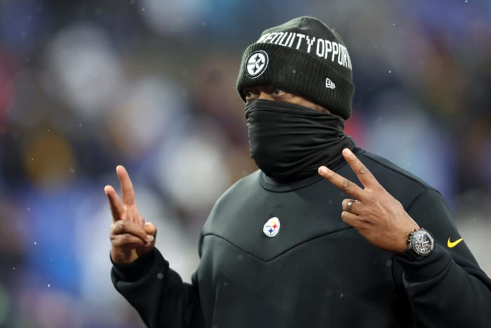 Pittsburgh Steelers head coach Mike Tomlin on the field in Baltimore.