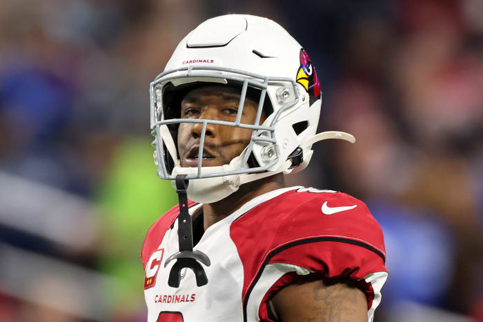A closeup head shot of Cardinals safety Budda Baker.