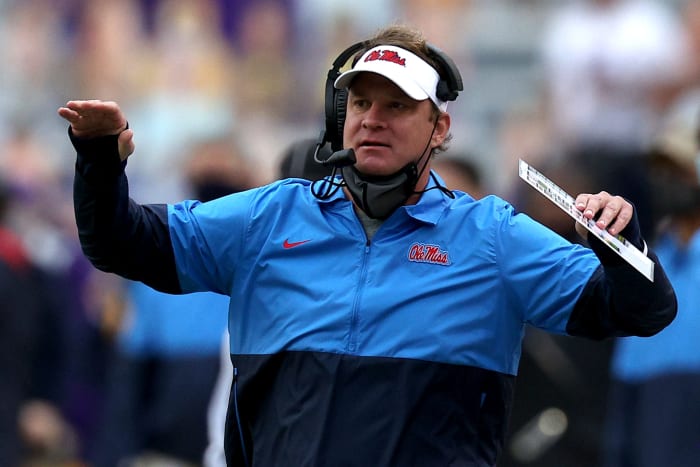 Lane Kiffin during 2020 LSU vs. Ole MIss game.