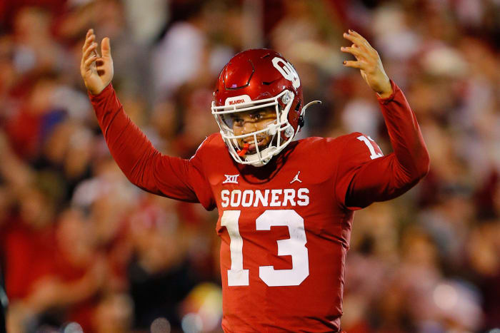 Oklahoma Sooners quarterback Caleb Williams on the field.