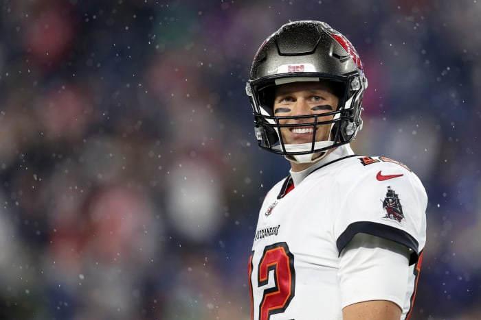 Tampa Bay Buccaneers quarterback Tom Brady on Sunday night at the New England Patriots for the first time.