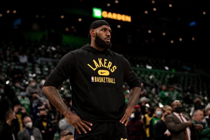 LeBron James on the court for the Lakers.