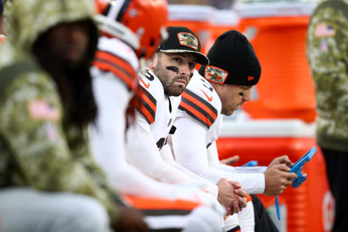 Cleveland Browns quarterback Baker Mayfield on the field.