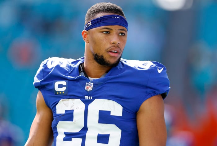 Saquon Barkley on the field for the Giants.