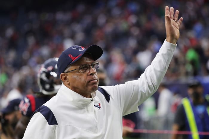 Houston Texans head coach David Culley waves to the crowd.