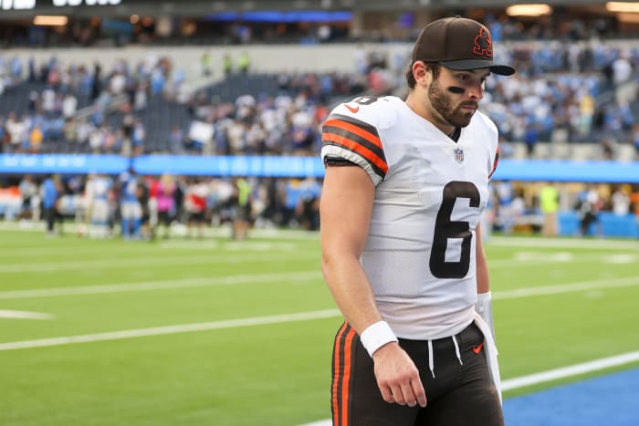 Cleveland Browns quarterback Baker Mayfield on the field.