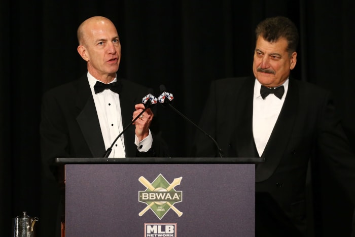 Mets broadcasters Gary Cohen and Keith Hernandez.