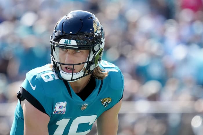 Jacksonville Jaguars rookie quarterback Trevor Lawrence on the field.