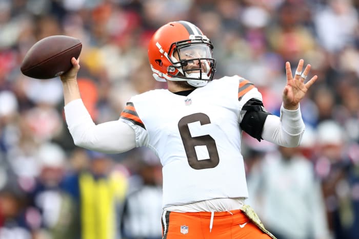 Cleveland Browns quarterback Baker Mayfield on the field.