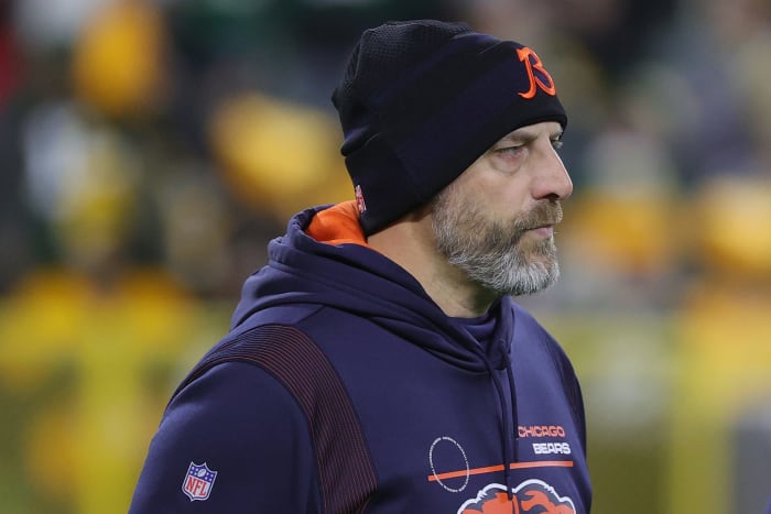 Bears head coach Matt Nagy looks on.