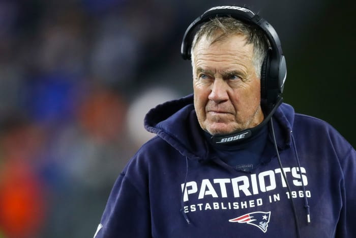 Patriots head coach Bill Belichick on the field in Foxboro.