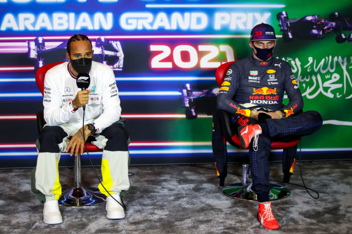 Max Verstappen and Lewis Hamilton at F1 Grand Prix Saudi Arabia