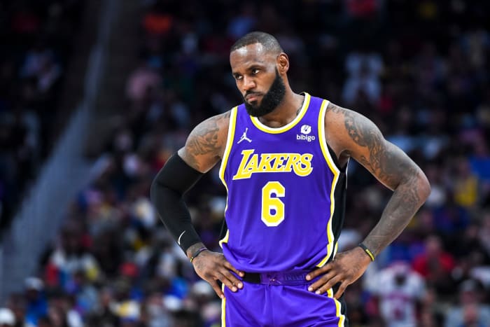 LeBron James on the court for the Lakers.