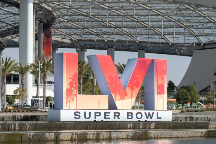 Shot of Super Bowl LVI logo.