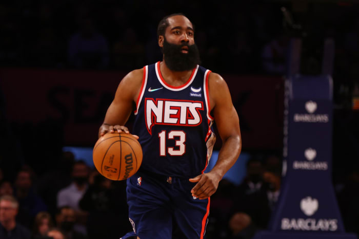 James Harden brings the ball up.