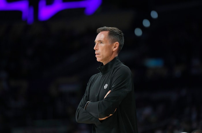 Brooklyn Nets head coach Steve Nash on the court.