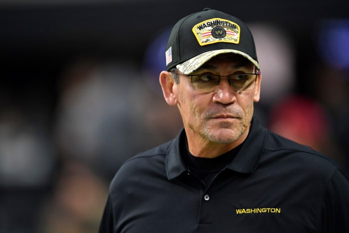 Washington Football Team head coach looks on during a game.