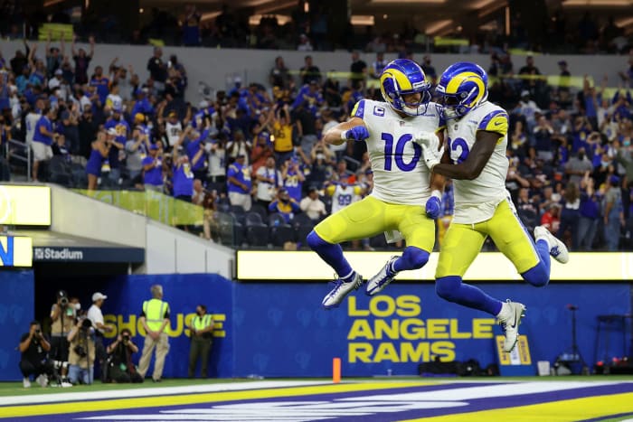 Van Jefferson and Cooper Kupp of the Rams celebrate a touchdown.