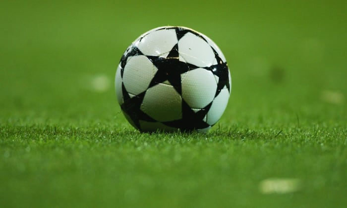 A view of the UEFA Champions League soccer ball.