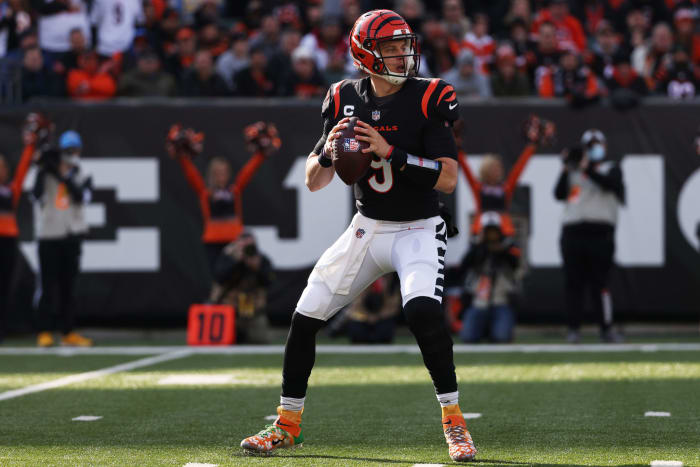 Cincinnati Bengals quarterback Joe Burrow on the field.