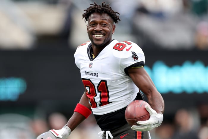 Antonio Brown smiles during pregame warmups.