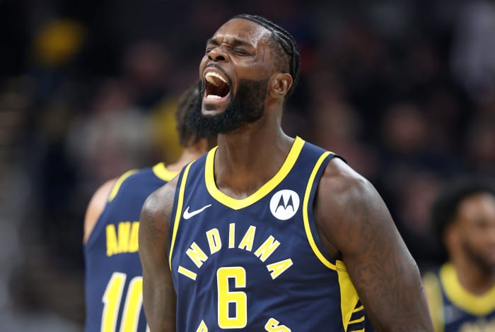 Indiana Pacers Lance Stephenson celebrates during a game.