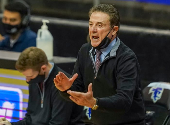 Iona head coach Rick Pitino on the sidelines during a game.