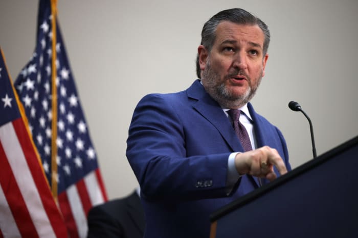 Sen. Ted Cruz at a news conference.