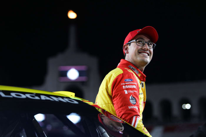 Joey Logano at the LA Coliseum.