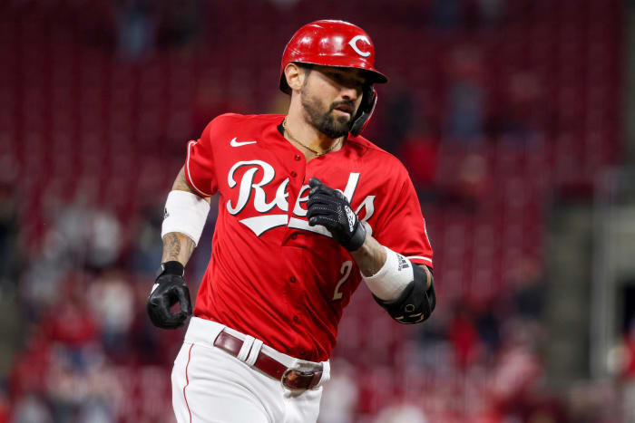 Cincinnati Reds slugger Nick Castellanos on the field.