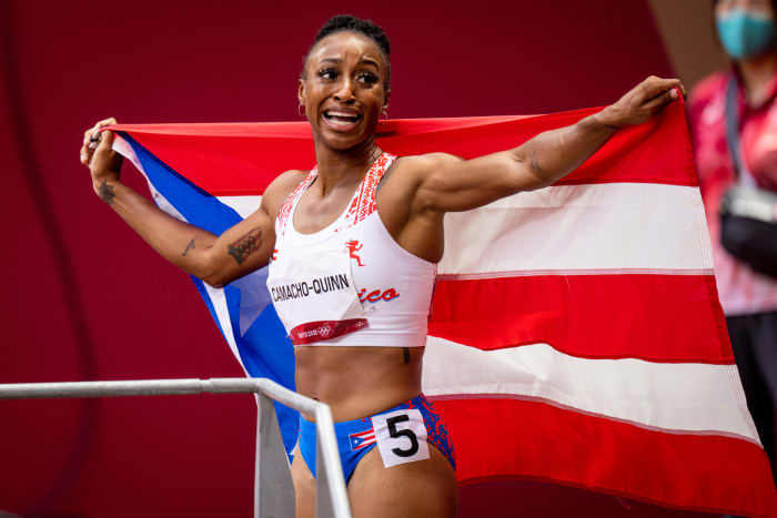 Jasmine Camacho Quinn celebrates her win.