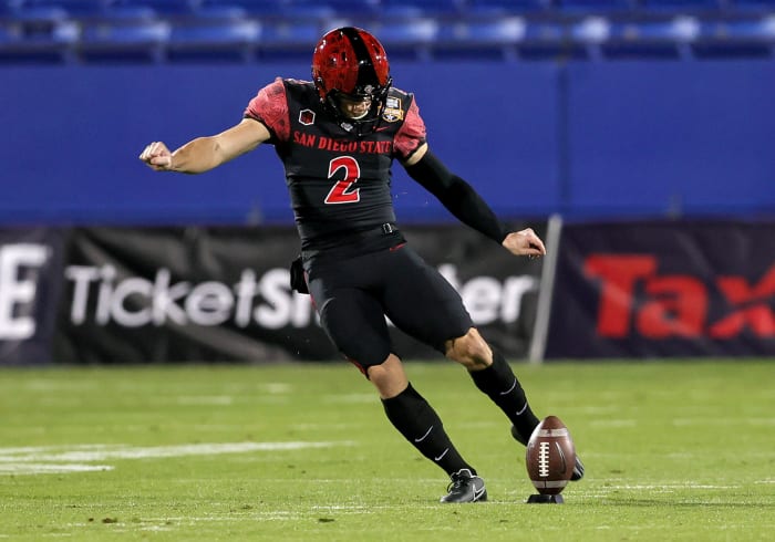 San Diego State punter kicks off.