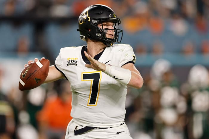 Appalachian State quarterback Chase Brice throws a pass against Miami.