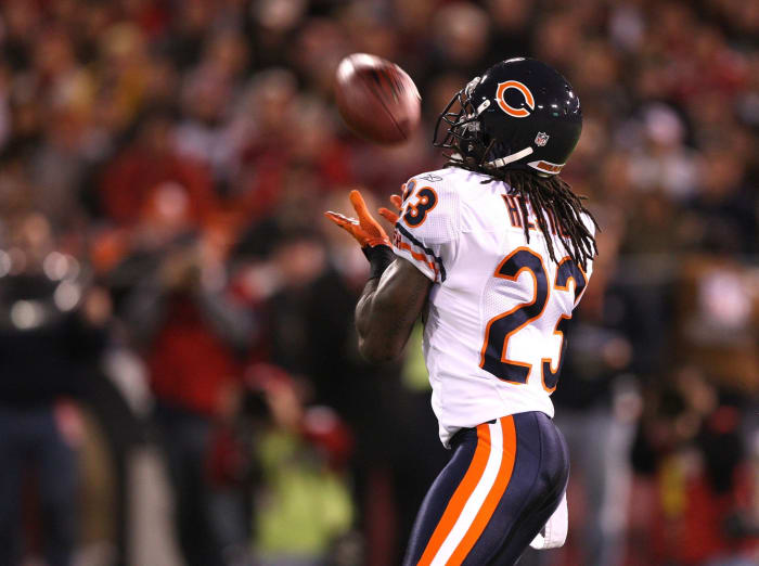 Devin Hester catching a kick return.