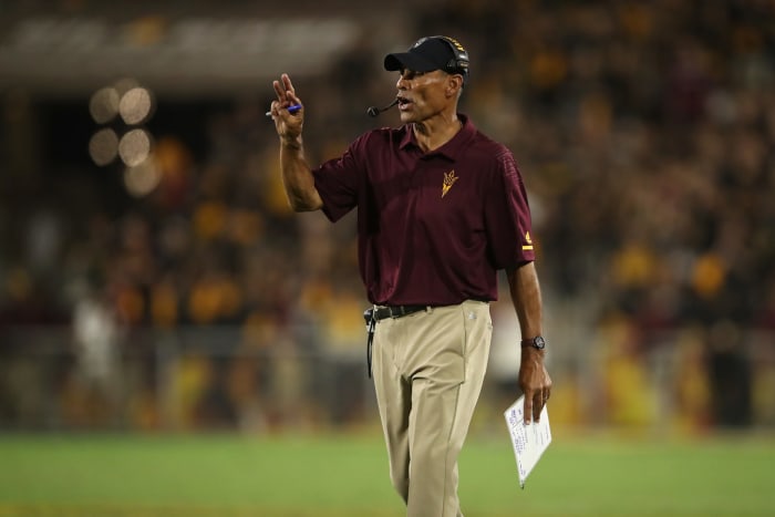 A closeup of Herm Edwards during an Arizona State football game.