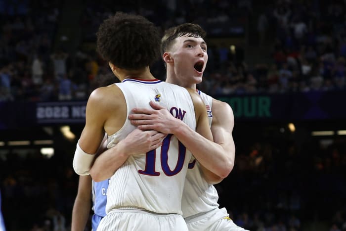 Christian Braun and Jalen Wilson celebrate.
