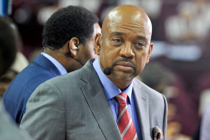 Michael Wilbon looks on prior to an NBA Finals game.